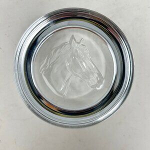 Horse Head Glass Paperweight Clear Counter Relief Dome Shape Equestrian Unmarked